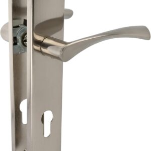 Amig - Set of Door Handles with Steel Plate | ISHI PB85 | 240 x 45 mm | 8 mm Square | Elegant and Simple Design | with Key | Brushed Nickel Aluminium