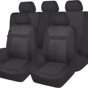 Flying Banner Breathable Jacquard Car Seat Covers Full Set Universal Fit Airbag Compatible Protector (Black)