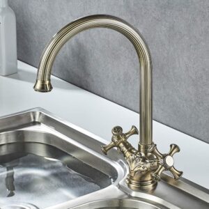 Ibergrif Double Handle Kitchen Mixer Tap - Classic Sink Tap, Bronze - M22117