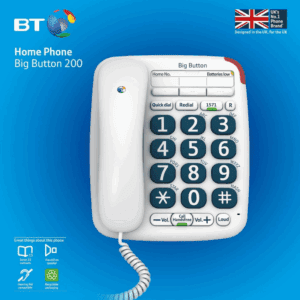 BT Big Button 200 + Telephone - Line cord - Amplified Handset - Home Corded Phone - HANDS FREE SPEAKER PHONE Model - White