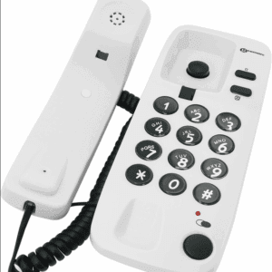 Geemarc Marbella - Gondola Style Corded Analogue Telephone with Large Buttons, Mute Function and Visual Ringer Indication- Pearl White- UK Version