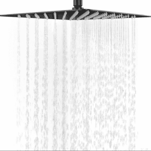 (small dent) 10 '' Fixed Shower Head Black Square Rainfall Shower Head Stainless Steel Large Rain Shower Head Adjustable with Swivel Ball Ultra Thin Powerful High Pressure Top Spray Bathroom Rainfall Shower Head