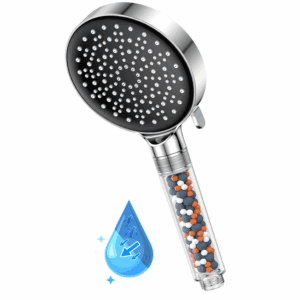 Shower Head High Pressure with Filter - YEAUPE Handheld Water Saving 6 Modes Shower Heads for Hard Water Low Water Pressure with Anti-limescale Silicone Nozzles(Shower Head Without Hose), Chrome