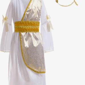 Lito Angels Ancient Greek Roman Goddess Costume Fancy Dress Up Outfits with Gold Laurel Wreath Headband for Kids Girls Age 7-8 Years, White (Tag Number 0M)