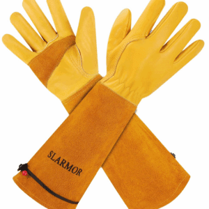 (XS) SLARMOR leather Gardening Gloves for Women/Men - Thorn Proof Cowhide Leather Rose/Blackberry Pruning Heavy Duty Garden Gloves Thick Palm Gauntlet Garden Work Gloves with Forearm Protection