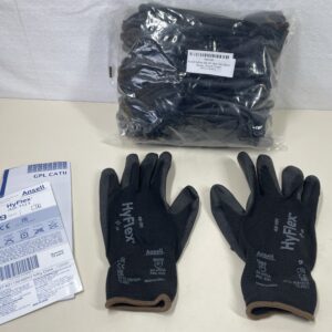 Ansell HyFlex 48-101 Ultra-Thin Work Gloves, Stretch Fit Nylon Liner with Durable PU Coating, Breathable and Comfortable, Lightweight Safety Gloves, Black, Size L (12 Pairs)