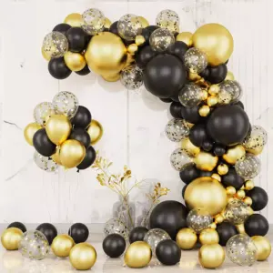 Black And Gold Balloon Arch Kit - 109pcs Balloon Arch Kit With Gold Balloons Black Balloons Confetti Balloon, Birthday Balloons For Boys,Birthday Party Decoration, Wedding, Graduation, Umrah Mubarak