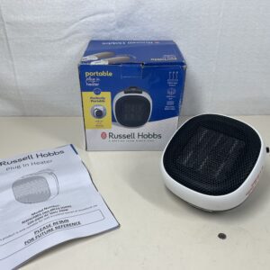 Russell Hobbs 700W Compact Portable White Ceramic Plug in Fan Heater in White with 2 Heat Settings & Overheat Protection, 10m2 Room Size, RHPH7001W