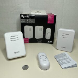 Byron Wireless Doorbell Set, Portable Battery-powered Chime & Plug-In Chime, 150m Range in open field, 16 Melodies, DBY-22314UK