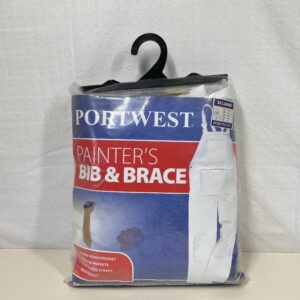 Portwest S810 Men's Painters Overalls - Cotton Bib and Brace Painting Dungarees Workwear, White, XXL