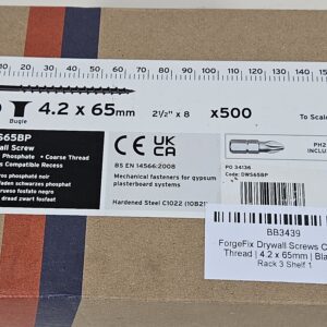 ForgeFix Drywall Screws Coarse Thread | 4.2 x 65mm | Black Phosphate | Box 500