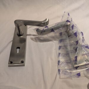 Infinity Decor Set of Satin Nickel Victorian Scroll Lever Lock Door Handle on Rectangular Backplate – Key Lock Lever for Interior and Exterior Use