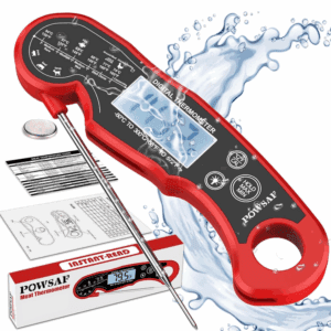Meat Thermometer Digital for Grilling and Cooking - POWSAF Waterproof Ultra-Fast Instant Read Food thermometers with Backlight & Calibration for Kitchen, Deep Fry, BBQ, Grill(Red/Black), LCD