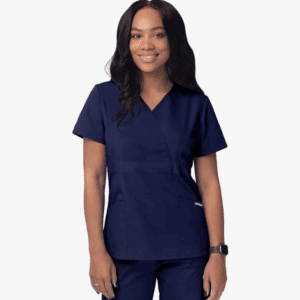 Sivvan Scrubs for Women - Mock Wrap Scrub Top, Navy