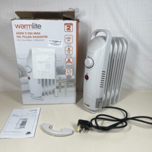 Warmlite WL43002YW 5 Fin Oil Filled Radiator with Adjustable Thermostat and Overheat Protection, 650W, White