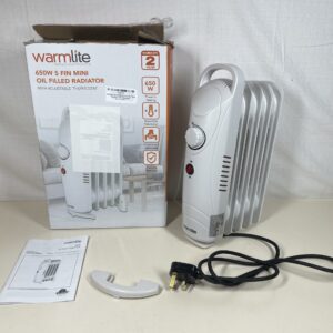 Warmlite WL43002YW 5 Fin Oil Filled Radiator with Adjustable Thermostat and Overheat Protection, 650W, White