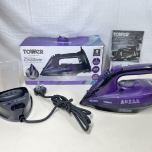 Tower T22008 CeraGlide 2-in-1 Cord or Cordless Steam Iron with Non-Stick Ceramic Soleplate, 160g Steam Boost, Anti Drip, Anti Scale, Anti Calc and Self Cleaning Functions, 2400 W, Purple