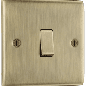 BG Electrical Single Wall Light Switch, 2 Way, Raised and Slim Profile, Round Edges, Nexus Metal, Antique Brass, 20A, 16AX, NAB12