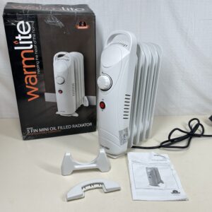 Warmlite WL43002YW 650W 5 Fin Oil Filled Radiator with Adjustable Thermostat and Overheat Protection, White