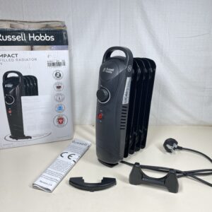 Russell Hobbs 650W Oil Filled Radiator, 5 Fin Portable Electric Heater - Black, Adjustable Thermostat, Safety Cut-off, 10 m sq Room Size, RHOFR3001, 2 Year Guarantee