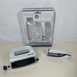 Leitz 55612001 Mini Stapler and Hole Punch Set, Staple or Punch Up to 10 Sheets, Includes P2 N°10 Staples, WOW Range, Pearl White