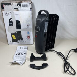 Russell Hobbs 650W Oil Filled Radiator, 5 Fin Portable Electric Heater - Black, Adjustable Thermostat, Safety Cut-off, 10 m sq Room Size, RHOFR3001, 2 Year Guarantee