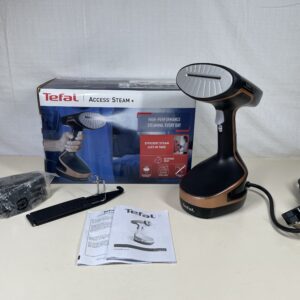 Tefal Access Steam+ Handheld Clothes Steamer, 1600W, 26 g/min Steam, No Ironing Board Needed, 2 Steam Levels, Sanitising Steam, Black & Rose Gold, DT8103