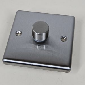 AET CSC1GDIM40 Satin Chrome Classical 400W-10 Amp Single 1 Gang 2 Way 400W Light Dimmer Switch, 400 W, 240 V, 1 Count