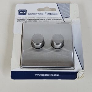 BG Electrical Intelligent Double Wall Dimmer Switch, 2 Way, Screwless Front Plate, Premium Flatplate, Brushed Steel, 200W, FBS82