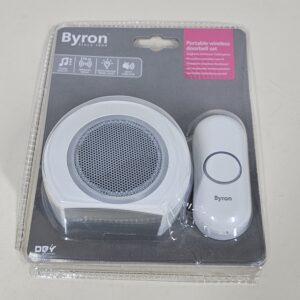 Byron DBY-23521 Wireless Portable Doorbell Set, 175 m Range, 8 Melodies, Visual Alert System