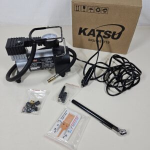 KATSU Heavy Duty Car Tyre Inflator 12V DC 14A 150PSI High Volume Air Compressor Tyre Pump for Cars, Vans, 4x4's + 3 Extra Nozzle Adapters