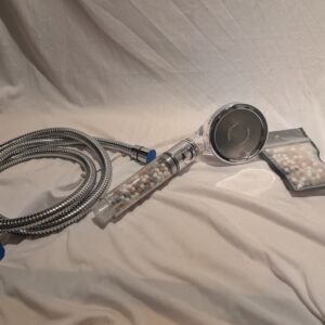 StoneStream® Shower Head Eco Power Original High Pressure Shower Head with Hose and Replacement Stones -3-in-1 Value Kit- with EcoStop Button for Non-Electric Showers Only