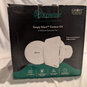 Xpelair 4" Simply Silent Contour bathroom extractor fan with humidistat and timer, plus choice of square and round baffles