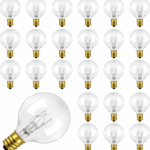 25 Pack G40 7 Watt Incandescent Replacement Bulbs, E12 Outdoor String Lights Bulbs, Warm White 2200K, IP44 Water Resistance, G40 Globe Bulb for Indoor Outdoor String Lights, Wedding, Party Decoration [Energy Class G]