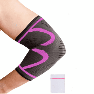 (L) 360 RELIEF - Compression Elbow Brace Sleeve for Men and Women Support | Splint, Joint Pain Relief, Tendonitis, Tennis, Golf, Workout, Weightlifting | Large, Pink with Mesh Laundry Bag |