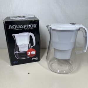 AQUAPHOR Onyx Water Filter Jug 4.2L, for reduction of limescale, Chlorine and other impurities - Premium Water Filter jug in Glass effect. - White