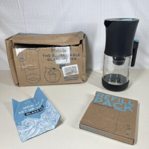 Phox Glass Alkaline 2.2L Water Filter Jug, Increases pH, Adds Magnesium and Alkalinity, Filtered Mineral Rich Water, Refillable Eco Cartridge, BPA Free