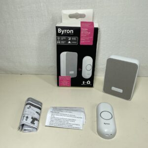 Byron DBY-22321 Wireless Portable Doorbell Set, 150 m Range, 16 Melodies, Visual Alert System