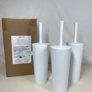 Amazon Basics Toilet Brushes and Holder Set with No-Slip Grip and Heavy Duty Bristles, Pack of 3, White (Previously AmazonCommercial Brand)