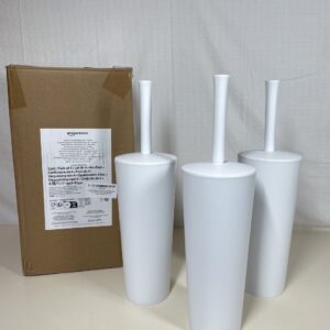 Amazon Basics Toilet Brushes and Holder Set with No-Slip Grip and Heavy Duty Bristles, Pack of 3, White (Previously AmazonCommercial Brand)