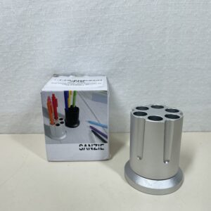SANZIE Pen Holder Metal Pencil Holder for Desk Aluminum Pencil Stand Desktop Office Supplies School Rotating Pen Organizer (Silver)