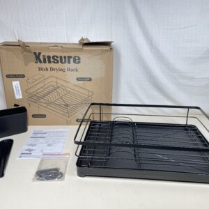 Kitsure Dish Drying Rack- Space-Saving Dish Rack, Dish Racks for Kitchen Counter, Stainless Steel Kitchen Drying Rack with a Cutlery Holder, X-Large, Black