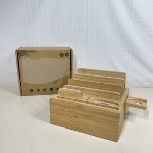 Pezin & Hulin Wooden Charging Docks, Docking Rack for Multi Devices, All In One Charging Station Organiser for Phones, Tablet, Smart Watch, Natural Bamboo