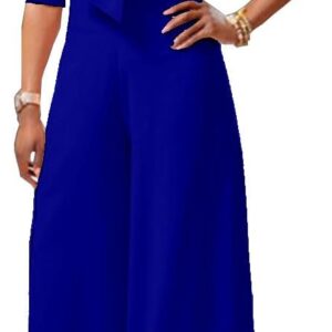 VERWIN Bowknot Women's Jumpsuit High Waist Full Length – Blue XXL