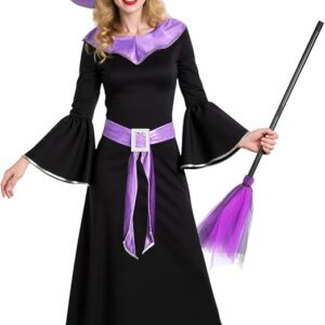 Adult Witch Costume Fancy Dress with Hat and Accessories – Black M