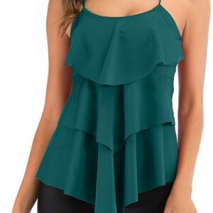 FLYILY Women 2 Piece Tankini Swimsuits Flounce Printed Top with Boyshorts Plus Size Swimwear Bathing Suit (DarkGreen, XXL)