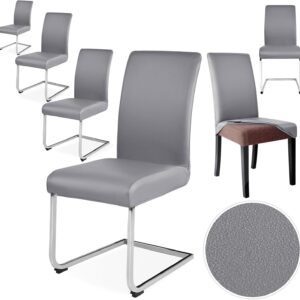Alishomtll Dining Chair Covers - PU Stretch Leather Universal Chair Slipcovers - 6 Pack, Grey