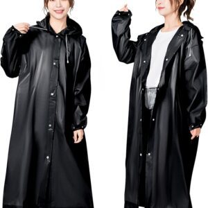 ALBOYI 2 Pack Black Raincoat Portable Ponchos Waterproof EVA – Unisex