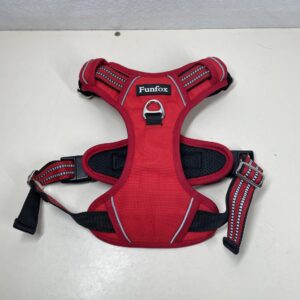 Funfox Dog Harness Medium No Pull, Adjustable 2 Clips Anti-Pull Vest with Practical Handle, Breathable Padded Pet Harness Designed for Small/Large Breeds, Reflective Training Walking Red M