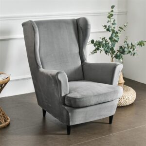 Wing Chair Slipcover 2 Piece - 2 IN 1 Design Removable Soft Velvet for Wingback Arm Chair, Grey